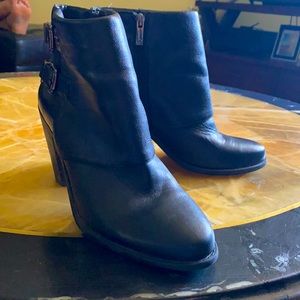 JS Black Leather Booties w/Buckle Accent